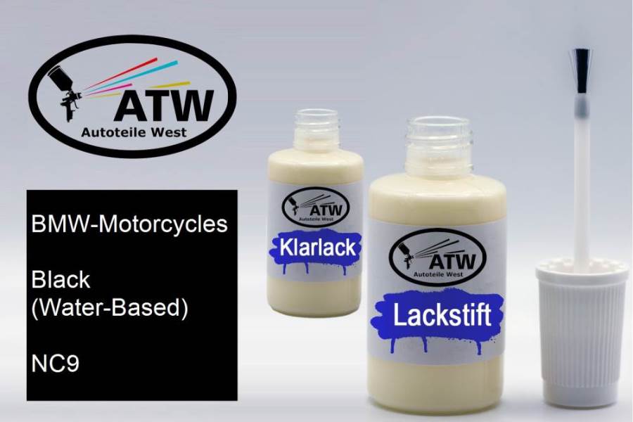 BMW-Motorcycles, Black (Water-Based), NC9: 20ml Lackstift + 20ml Klarlack - Set, von ATW Autoteile West.